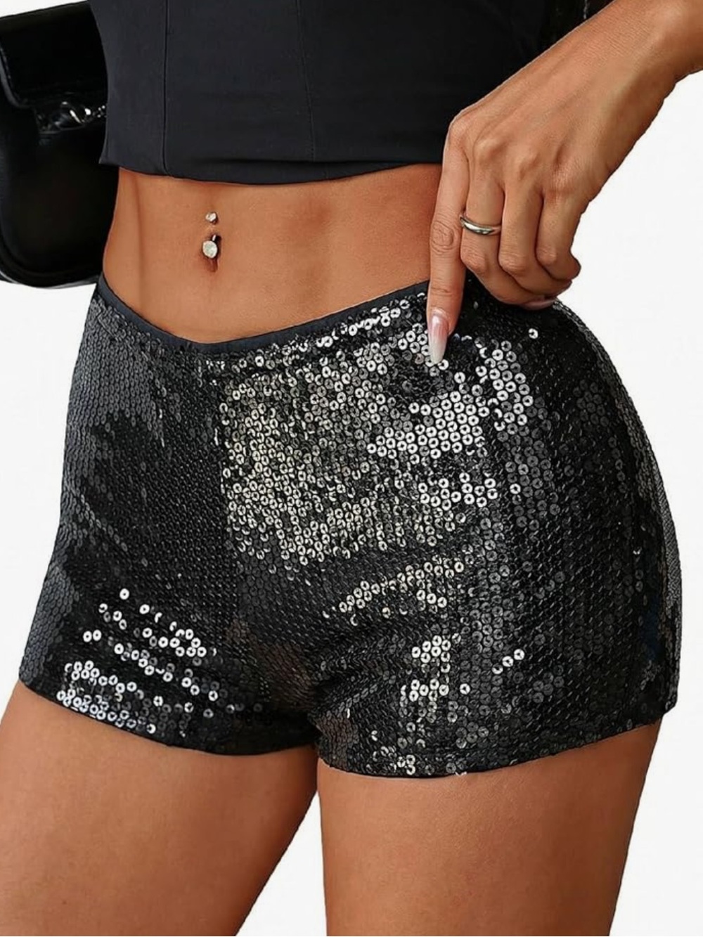 black sequin spandex shorts